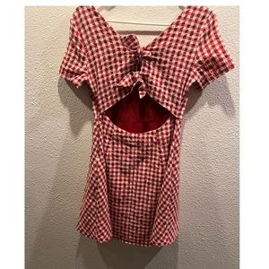 Red&white plaid bow dress